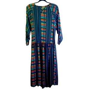 NICOLE MILLER‎ Vintage Black Geometric Print Drop Waist Dress